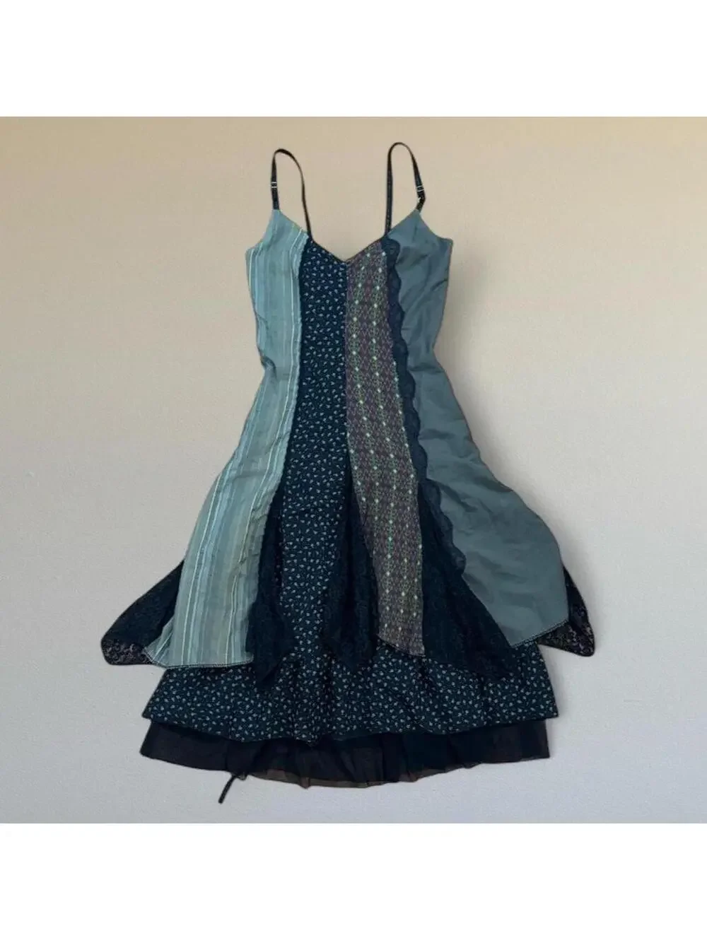 Vintage Des Filles à la Vanille euro patchwork midi dress Sz. M/L - Picture 3 of 7